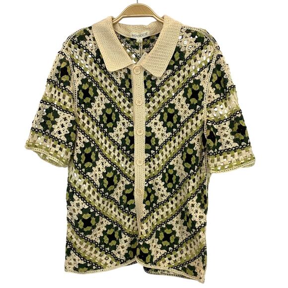 Morse Code Other - Morsecode Men Granny Square Crochet Knit Shirt Size M Green Coastal Festival NWT